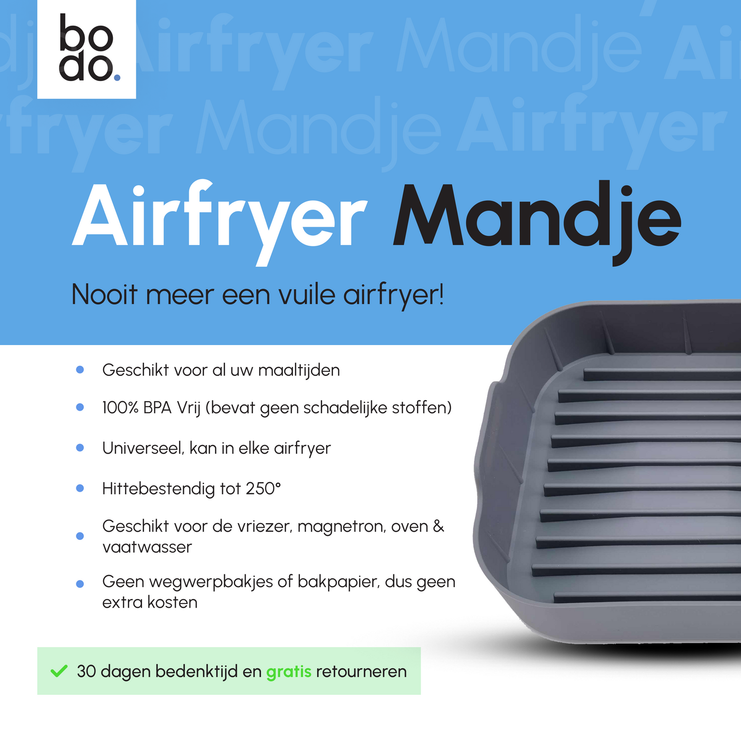 Bodo® Airfryer bakje - Vierkant - 20.5cm x 20.5cm