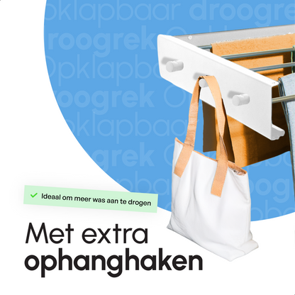 Bodo® In- en uitklapbaar droogrek met Ophanghaken - Wit - 6m Drooglengte